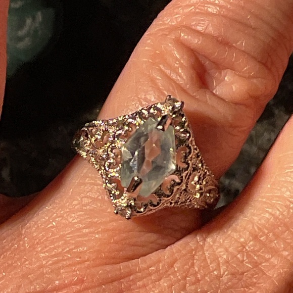 Aquamarine Coffin Cut .925 Silver Filigree Ring - Picture 5 of 6